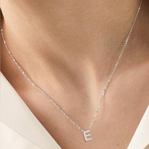 Diamond Moissanite Pave Initial “E” Letter Dainty Chain Adjustable Necklace - Picture 3 of 7